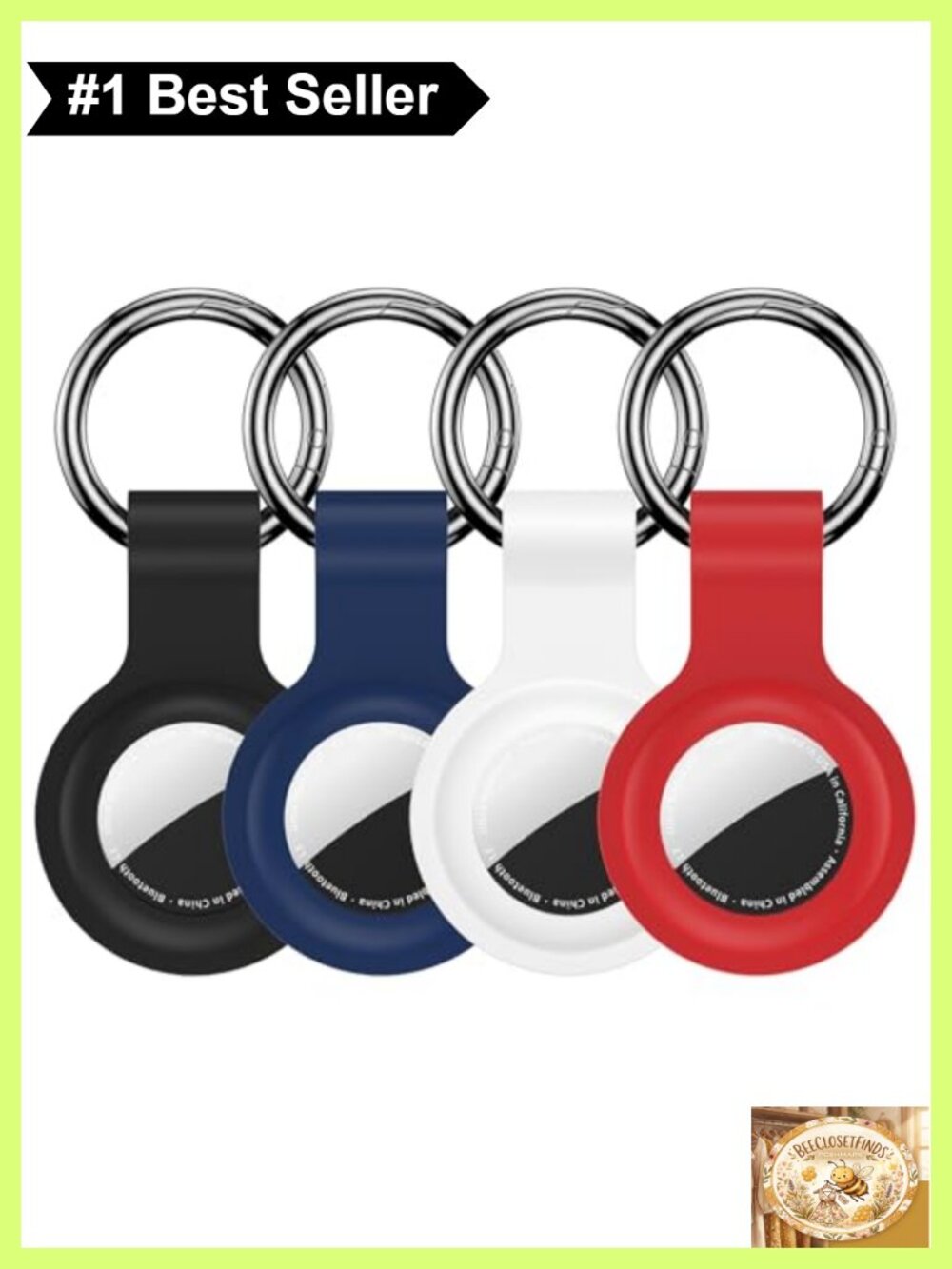Silicone AirTag Holder Keychain Case 4 Pack with Carabiner